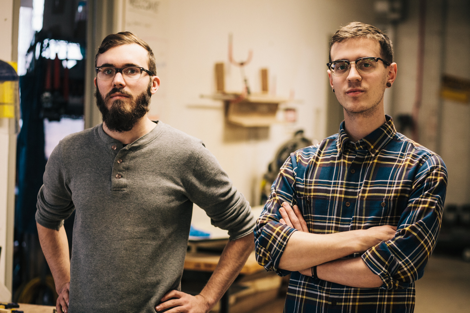 Steve Bukowski, left, and Timothy Skehan, founders of Surname Cycling Co., in their workshop