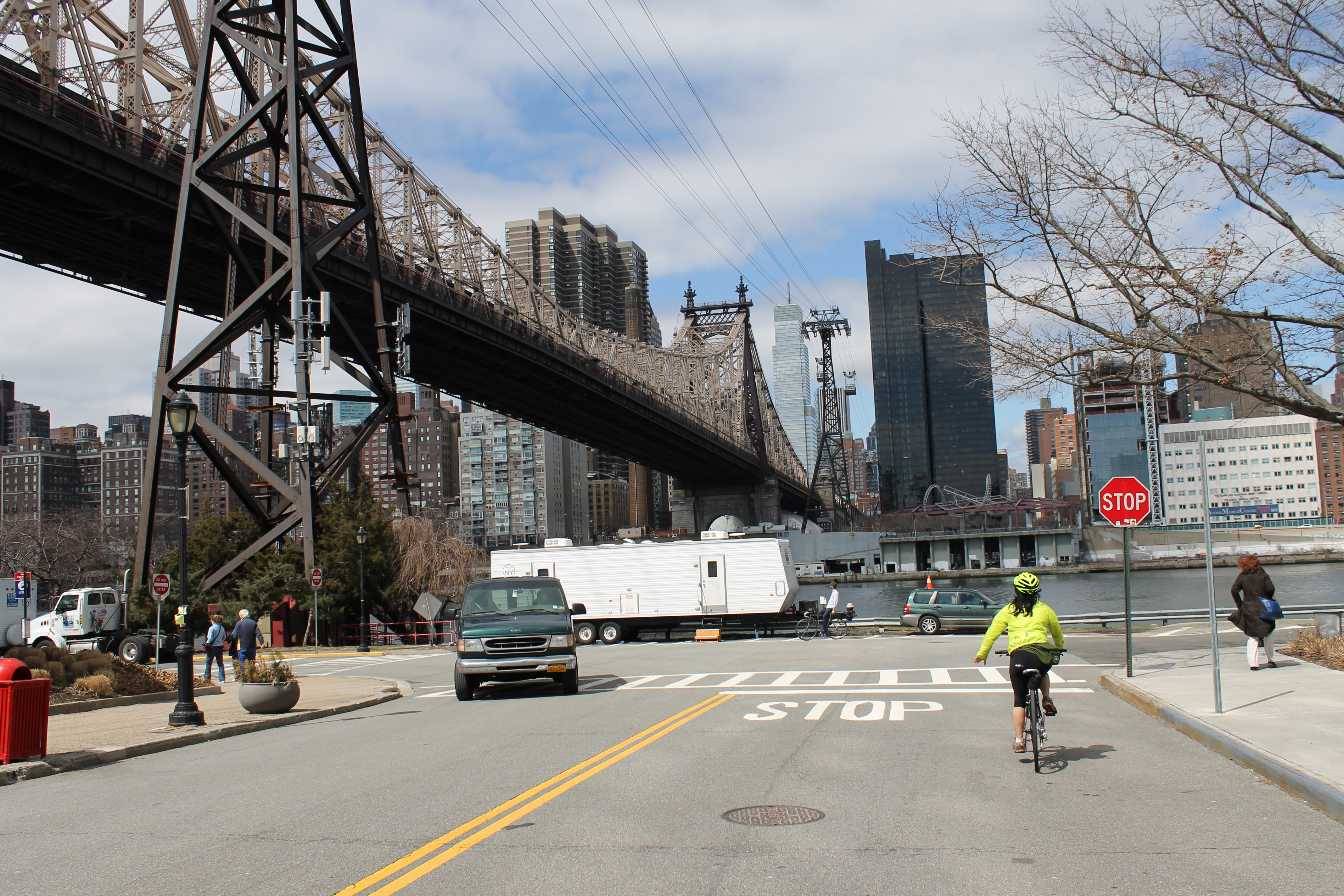 Riding on Roosevelt Island with the Queensboro Bridge looming overheard. Can't wait to cross it on May 4th!