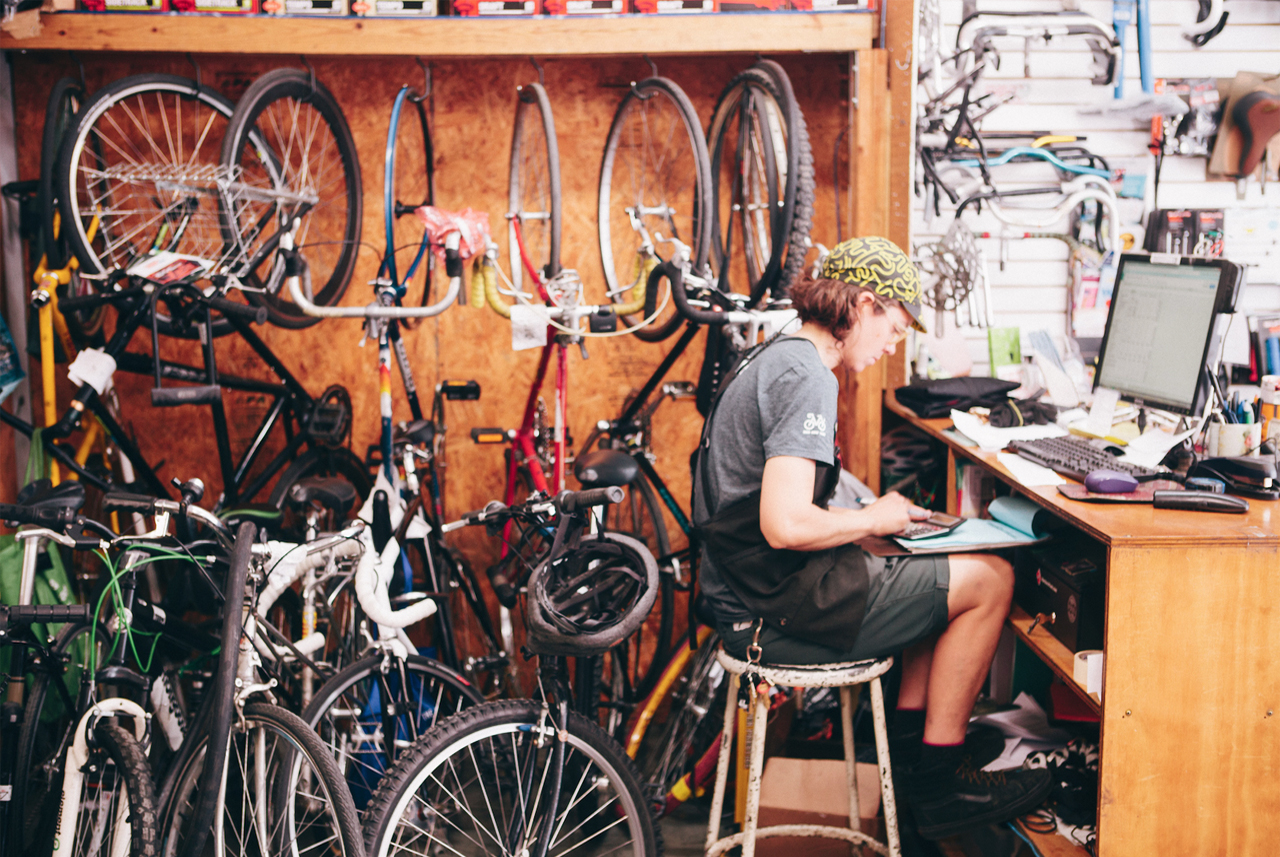 Hard at work at Recycle-A-Bicycle DUMBO.