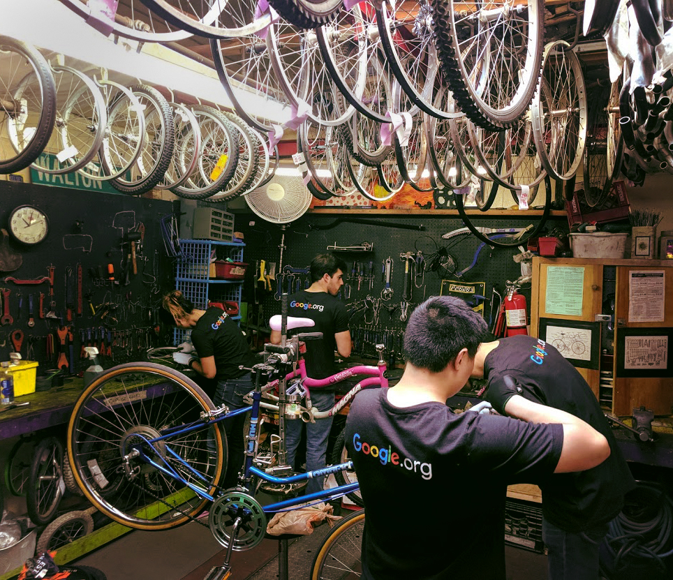 GoogleServe team visits Recycle-A-Bicycle in Long Island City, June 2018.